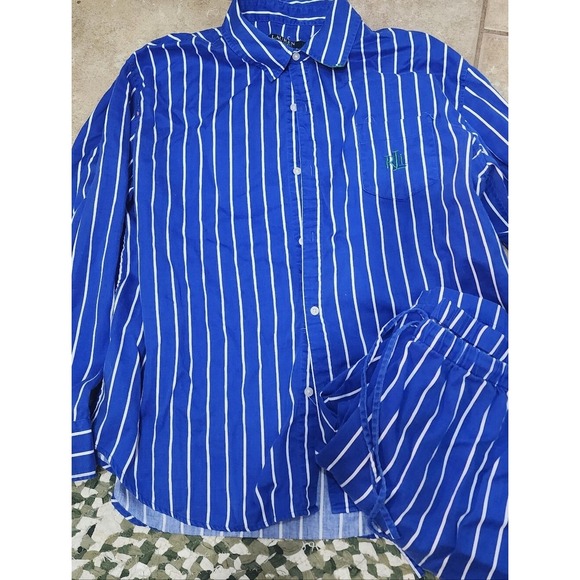 Lauren Ralph Lauren Other - Lauren Ralph Lauren Pajama Set XL Blue White Stripe Button Top Pants Set